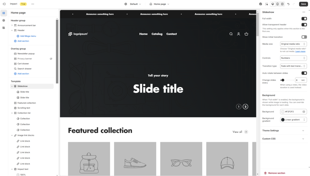 A shopify template theme page