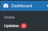 A screenshot of a WordPress dashboard showing that 31 updates are required.